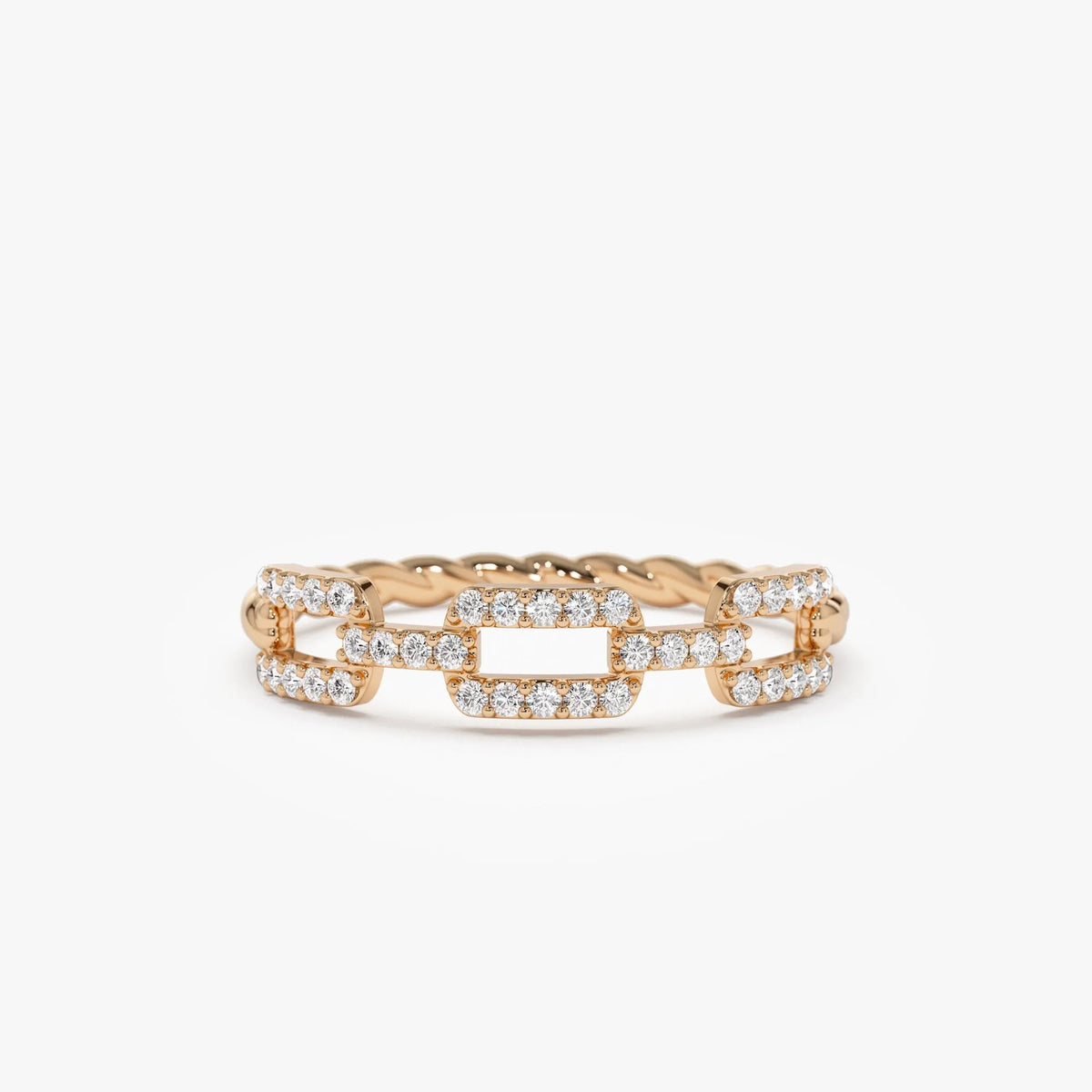 14k Gold Diamond Round Cut Chain Link Twisted Rope Band Ring 0.35 ctw