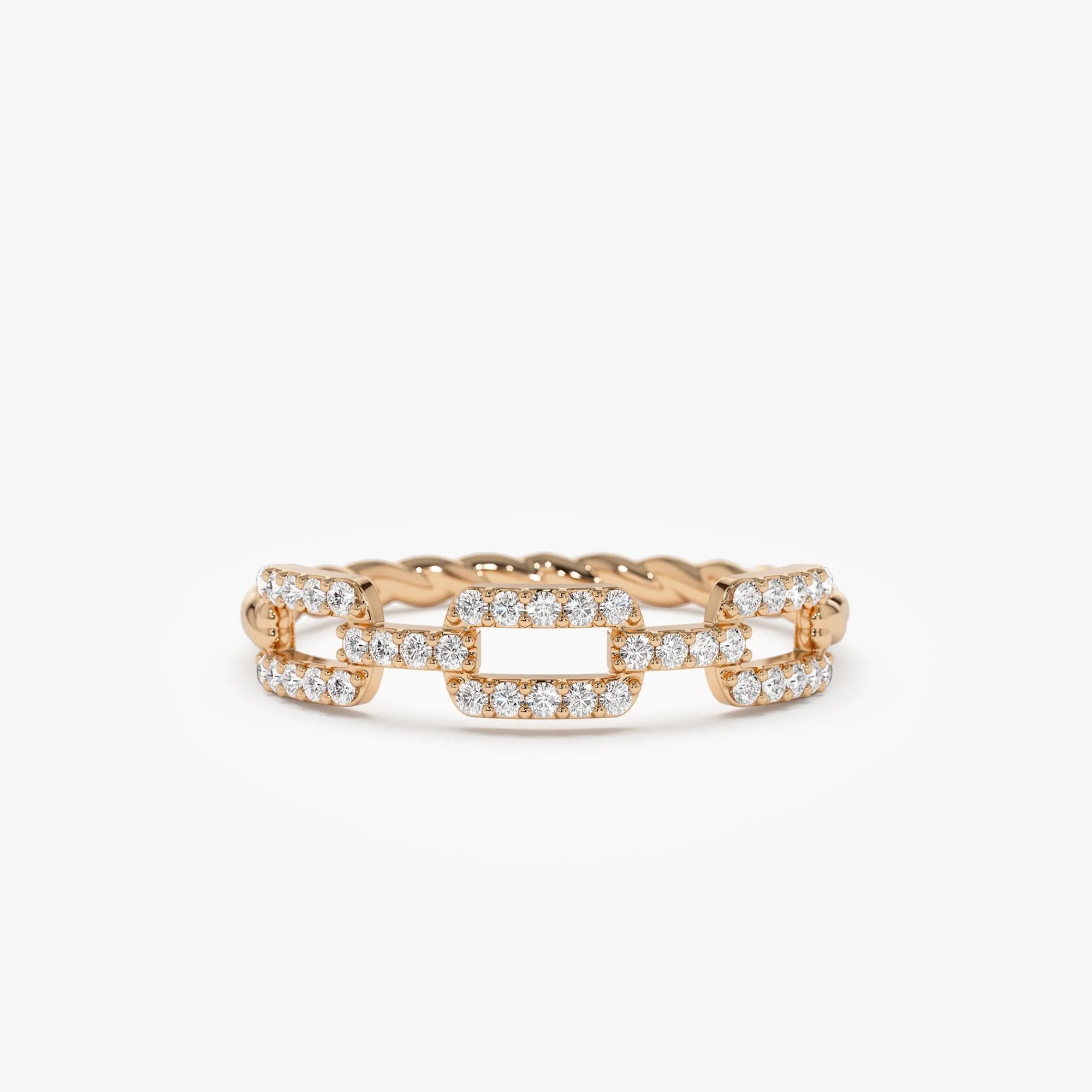 14k Gold Diamond Round Cut Chain Link Twisted Rope Band Ring 0.35 ctw