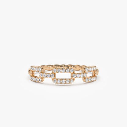 14k Gold Diamond Round Cut Chain Link Twisted Rope Band Ring 0.35 ctw