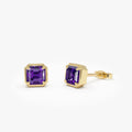 14K Solid Gold Asscher Cut Amethyst Stud Earrings 1.30ctw