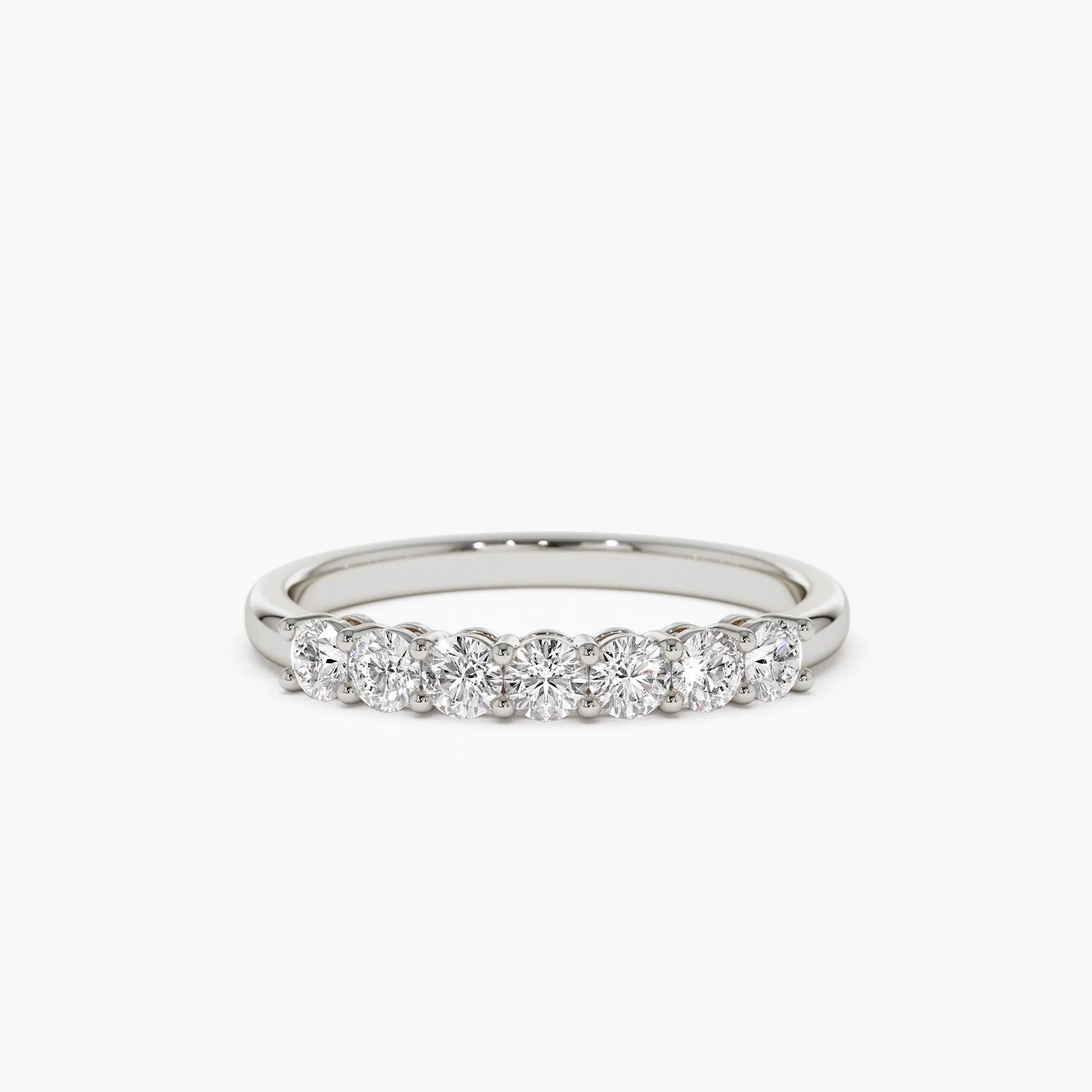 14k Solid Gold Round Diamond 7 Stone Shared Prong Basket Setting Band 0.40ctw