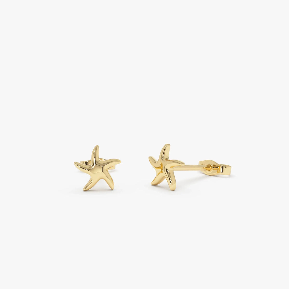 14k Solid Gold Starfish Stud Earrings Minimalist Nautical Ocean Jewelry