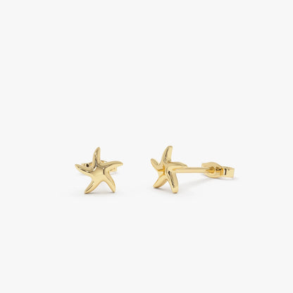 14k Solid Gold Starfish Stud Earrings Minimalist Nautical Ocean Jewelry
