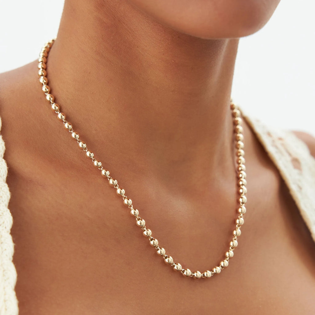14k Solid Gold Round Bead Ball Necklace