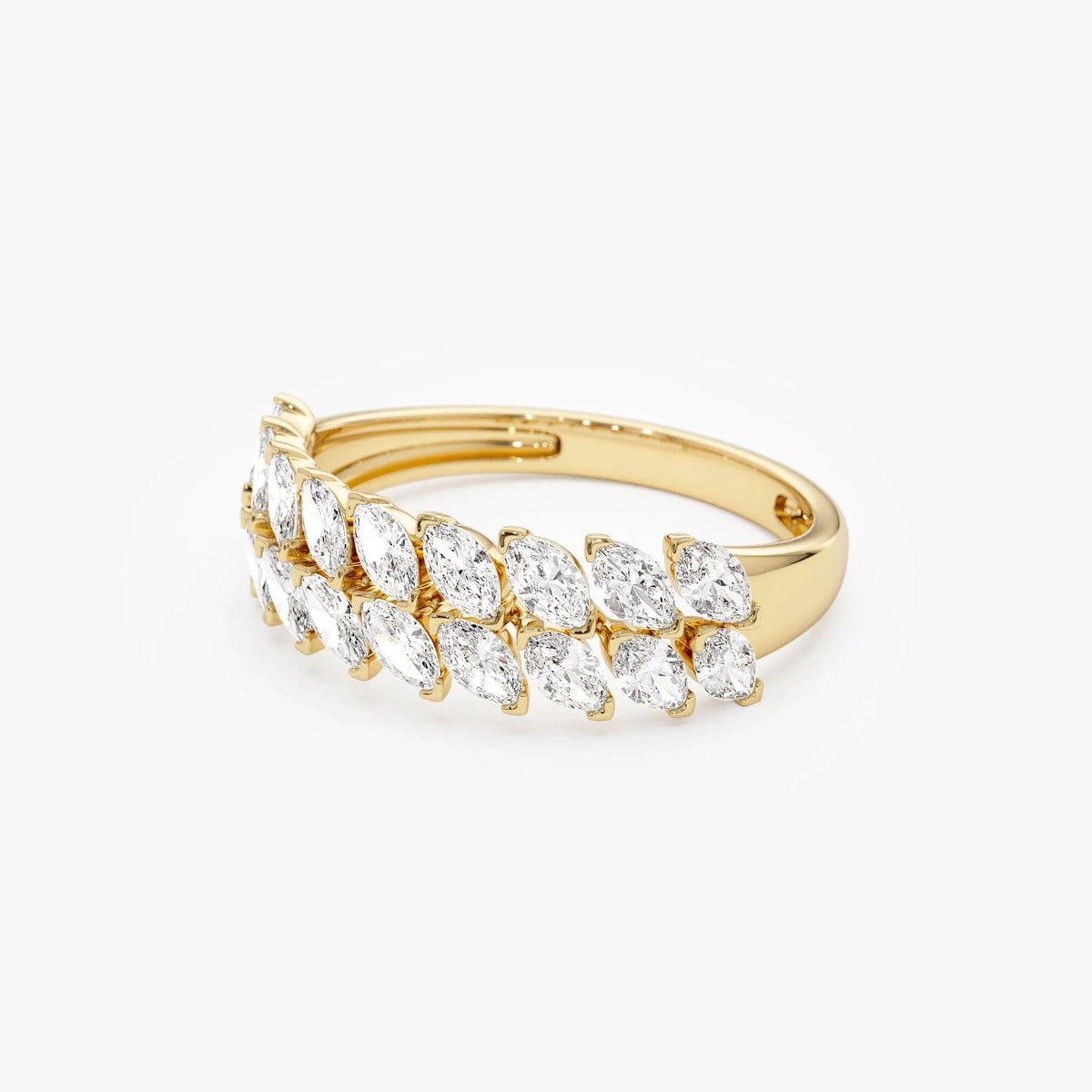 14k Gold Diamond Marquise Cut Double Row Ring 1.12 ctw