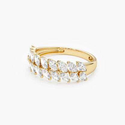 14k Gold Diamond Marquise Cut Double Row Ring 1.12 ctw