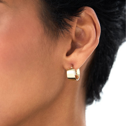 14k Yellow Gold Wide Hoop Earrings 8mm Width 15mm Outer Diameter