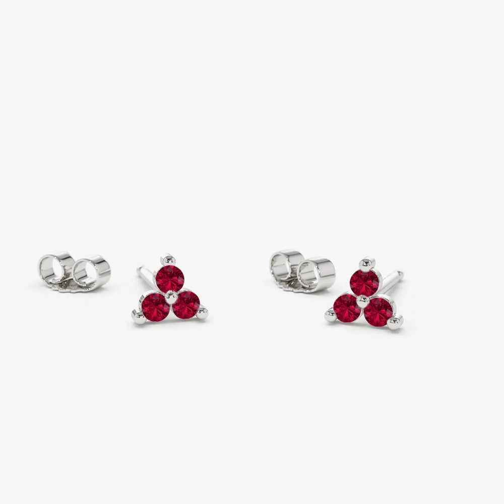 14k Gold Ruby Round Cut Trio Cluster Stud Earrings Prong Setting 0.15 ctw