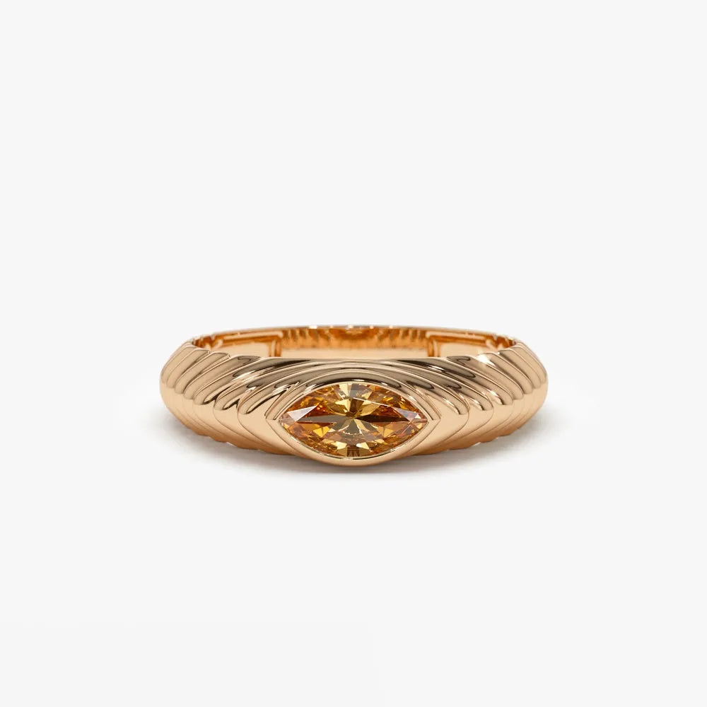 14K Solid Gold Marquise Cut Citrine 0.35 Carat Step Beveled Ring