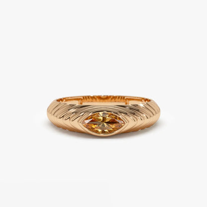 14K Solid Gold Marquise Cut Citrine 0.35 Carat Step Beveled Ring