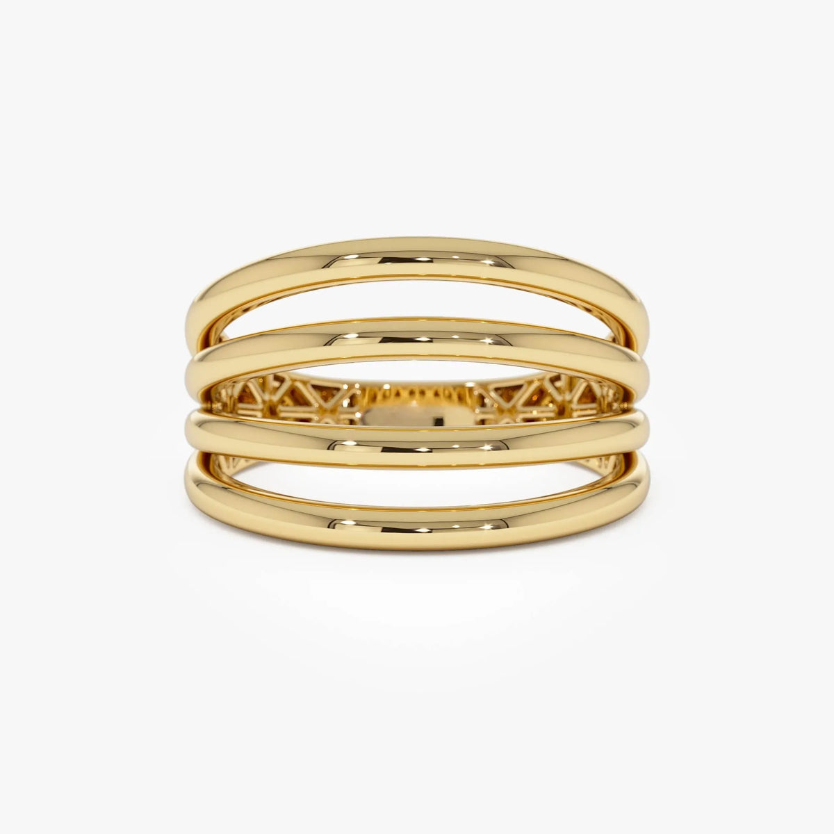 14k Gold Four Band Statement Ring Wide Multi Layer Style