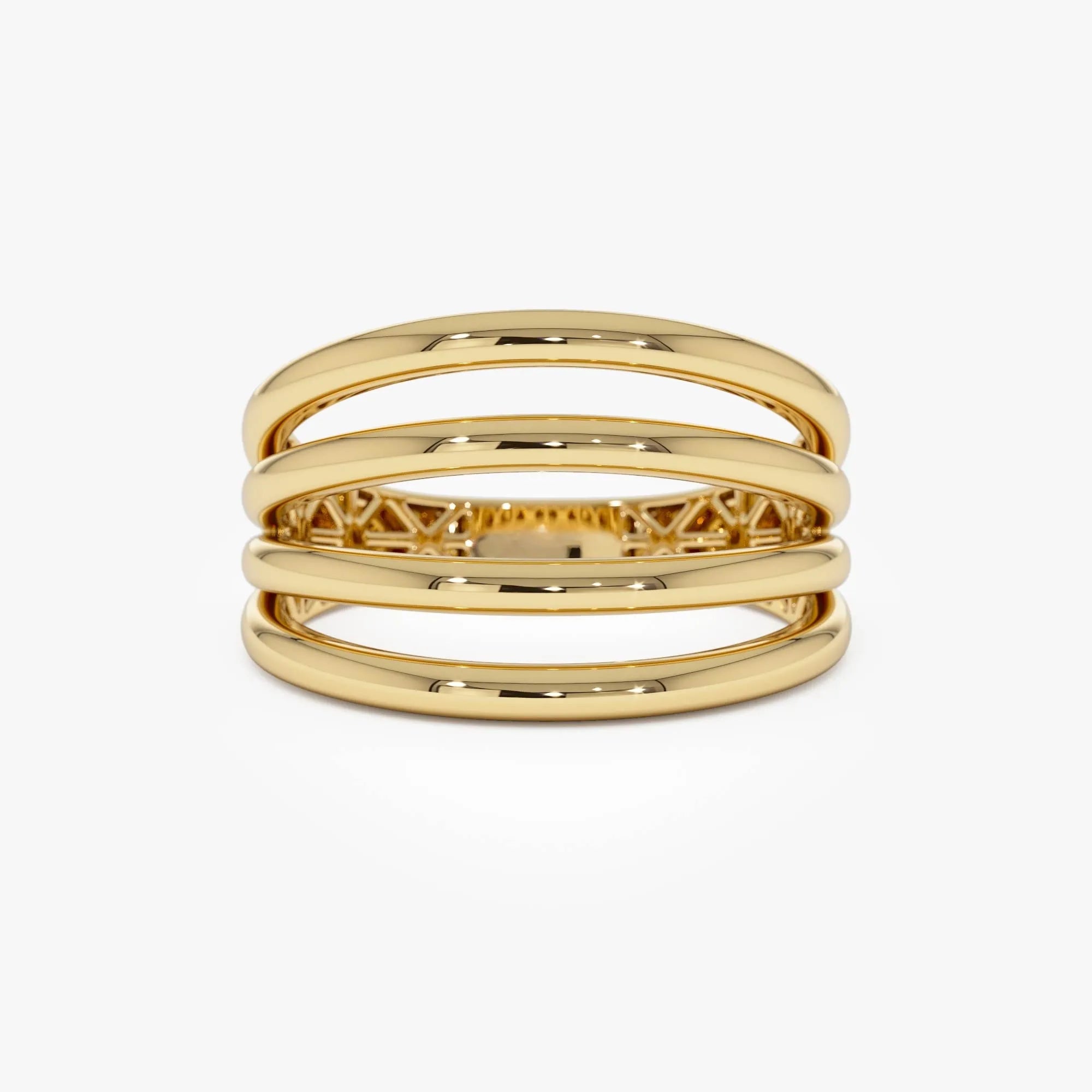 14k Gold Four Band Statement Ring Wide Multi Layer Style