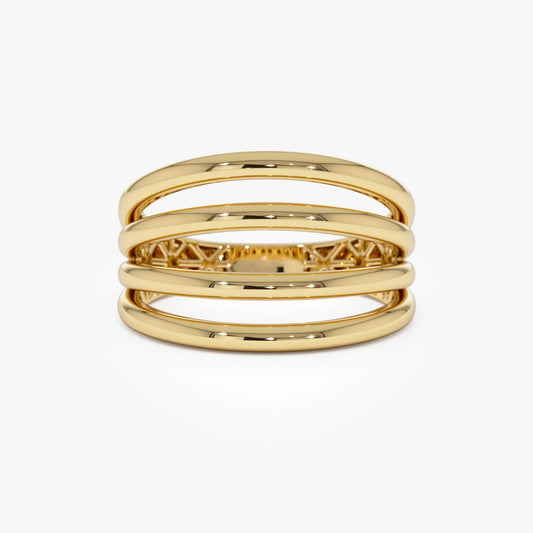 14k Gold Four Band Statement Ring Wide Multi Layer Style