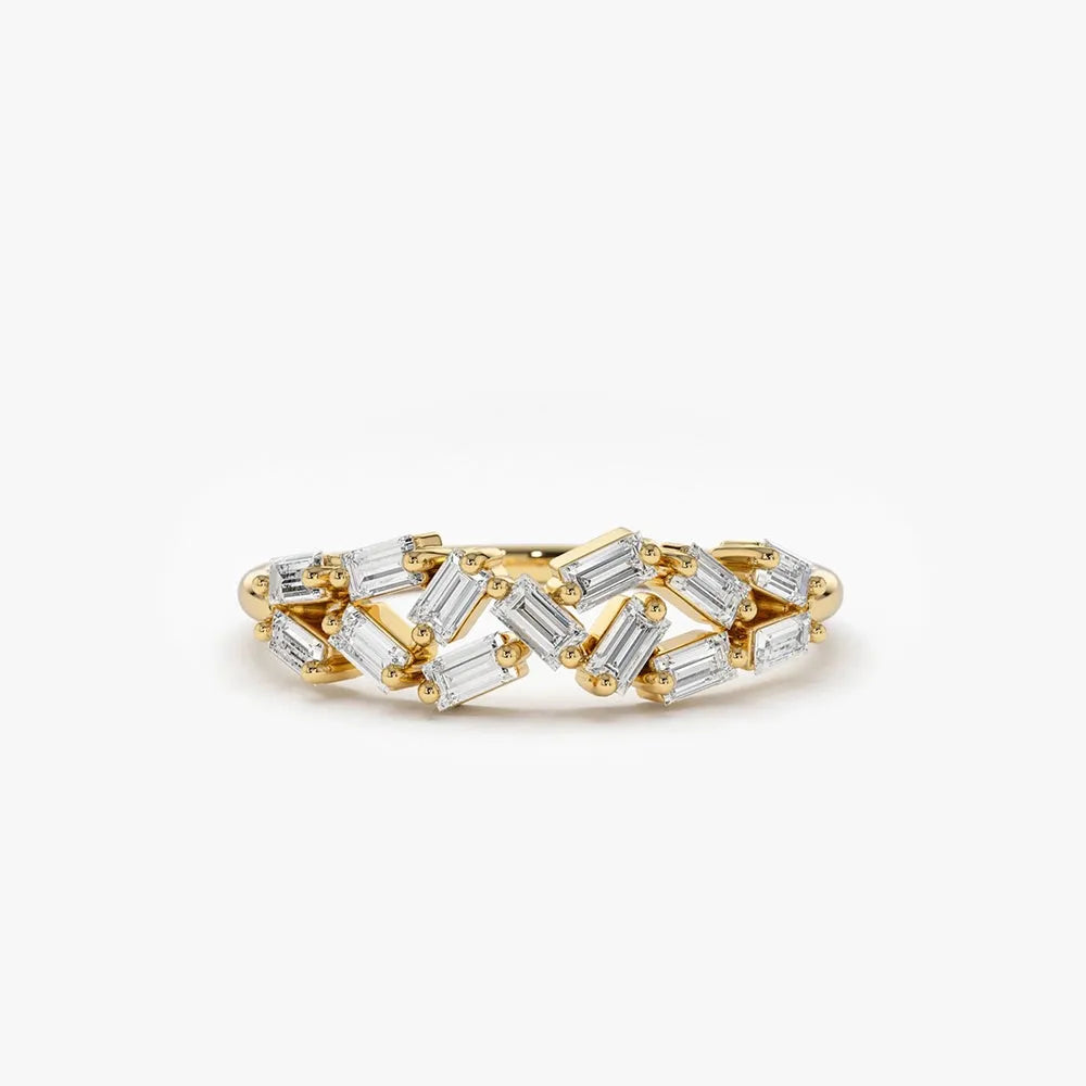 14K Gold Baguette Diamond Stackable Cluster Ring 0.27 Carat