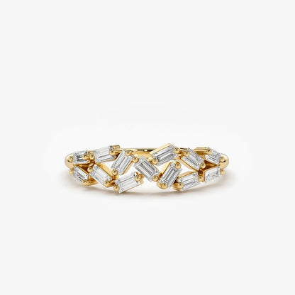 14K Gold Baguette Diamond Stackable Cluster Ring 0.27 Carat