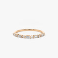 14K Solid Gold Baguette and Round Diamond Shared Prong Band Ring
