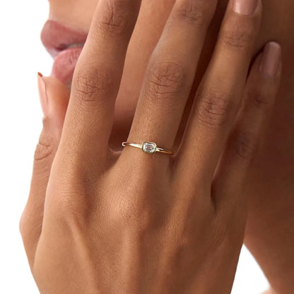 14k Gold Emerald Cut Diamond Bezel Set Solitaire Ring 0.22 Carat