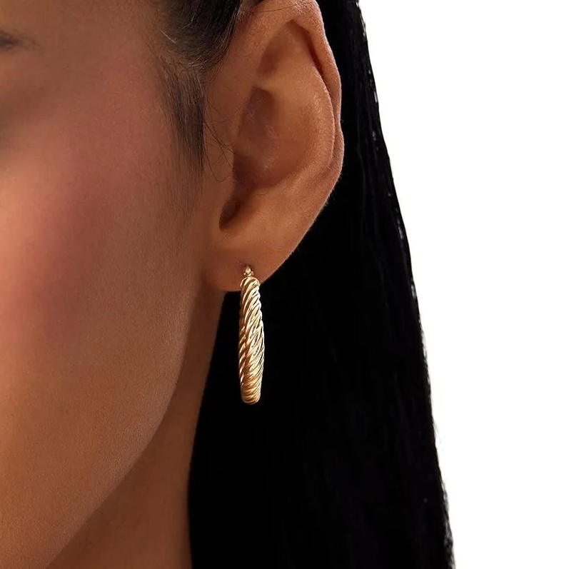 14k Yellow Gold Twisted Rope Squared Off Hoop Earrings 27mm 3.85mm Width