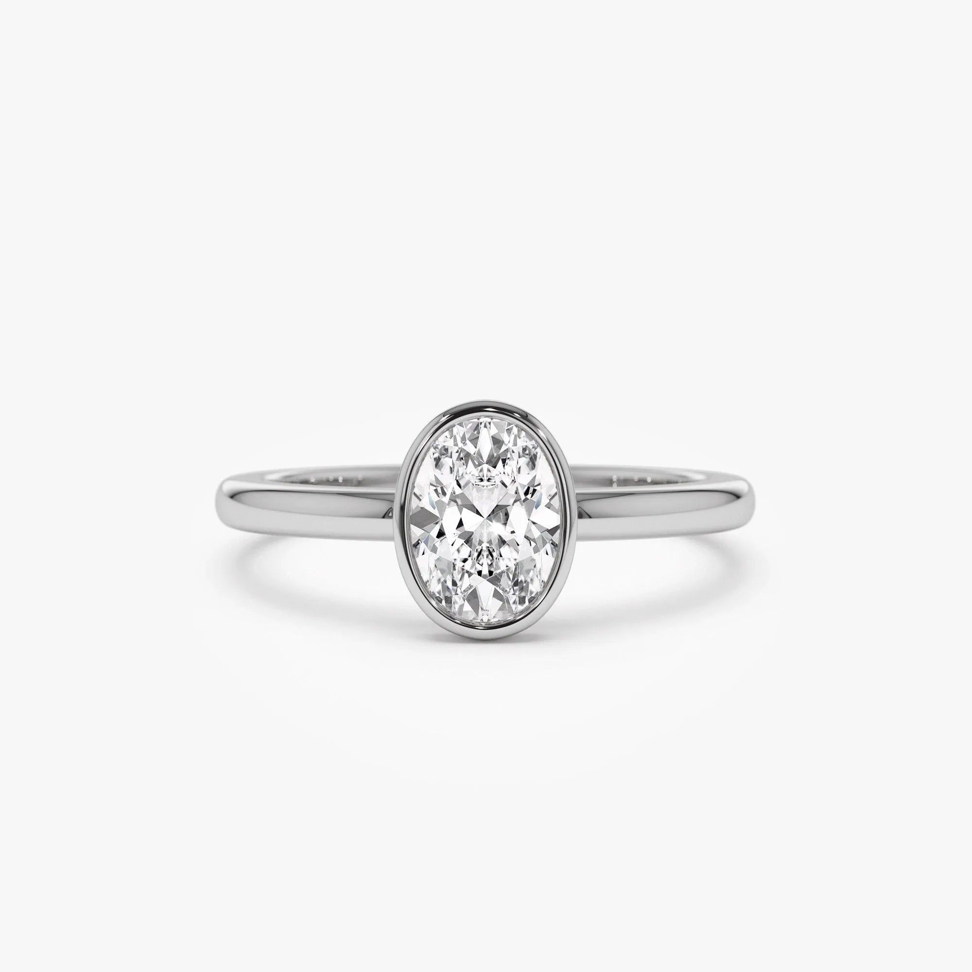 14k Gold Lab Grown Diamond Oval Bezel Setting Engagement Ring 0.75 to 1.50 ctw