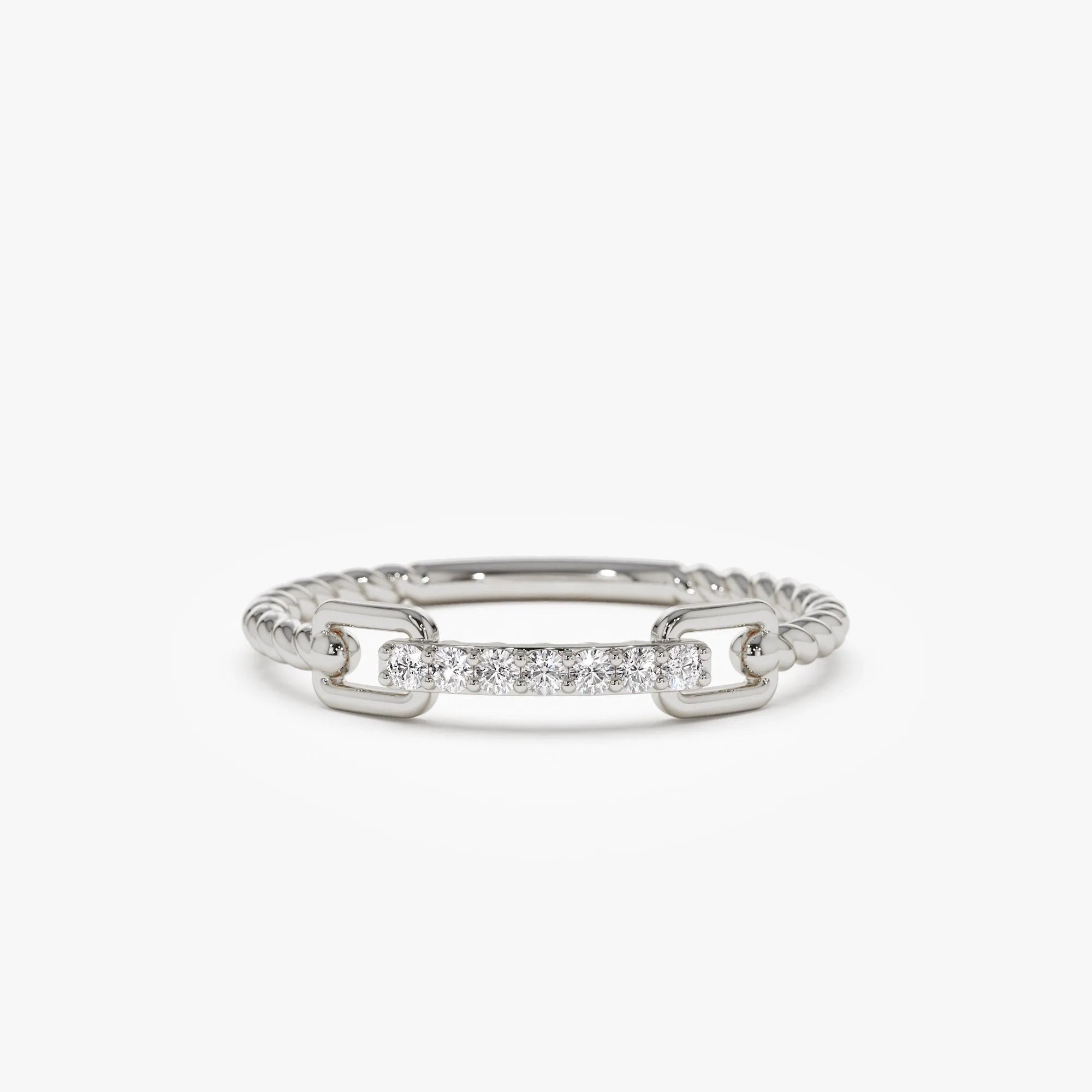 14k Gold Round Cut Diamond Braided Stackable Pave Ring 0.07 ctw