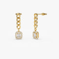 14k Gold Diamond Baguette and Round Cut Halo Chain Curb Link Earrings 0.38 ctw
