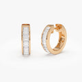 14k Gold Diamond Baguette Cut Channel Setting Hoop Earrings 0.70 ctw