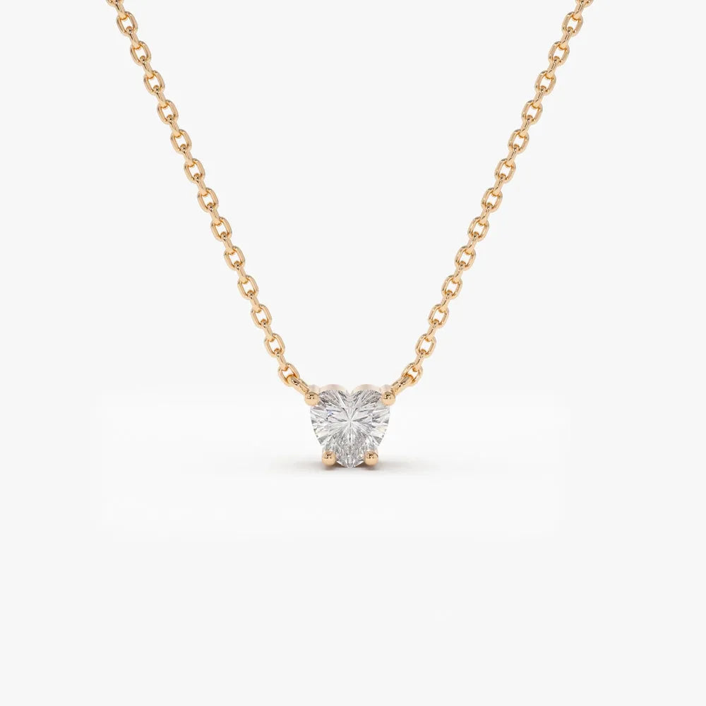 14K Solid Gold Heart Shape Diamond Solitaire Necklace 0.28ctw