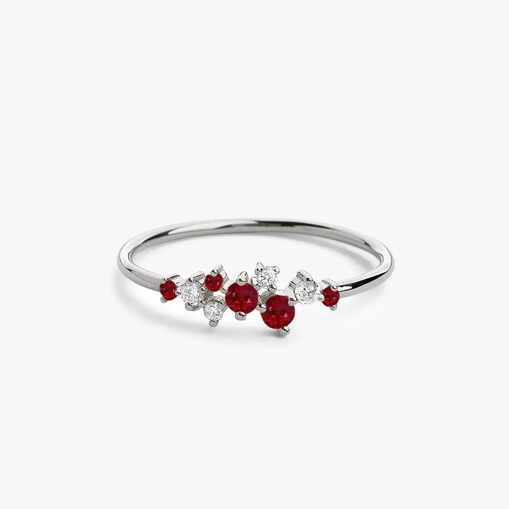 14k Gold Ruby and Diamond Round Cut Cluster Ring Prong Setting 0.35 ctw