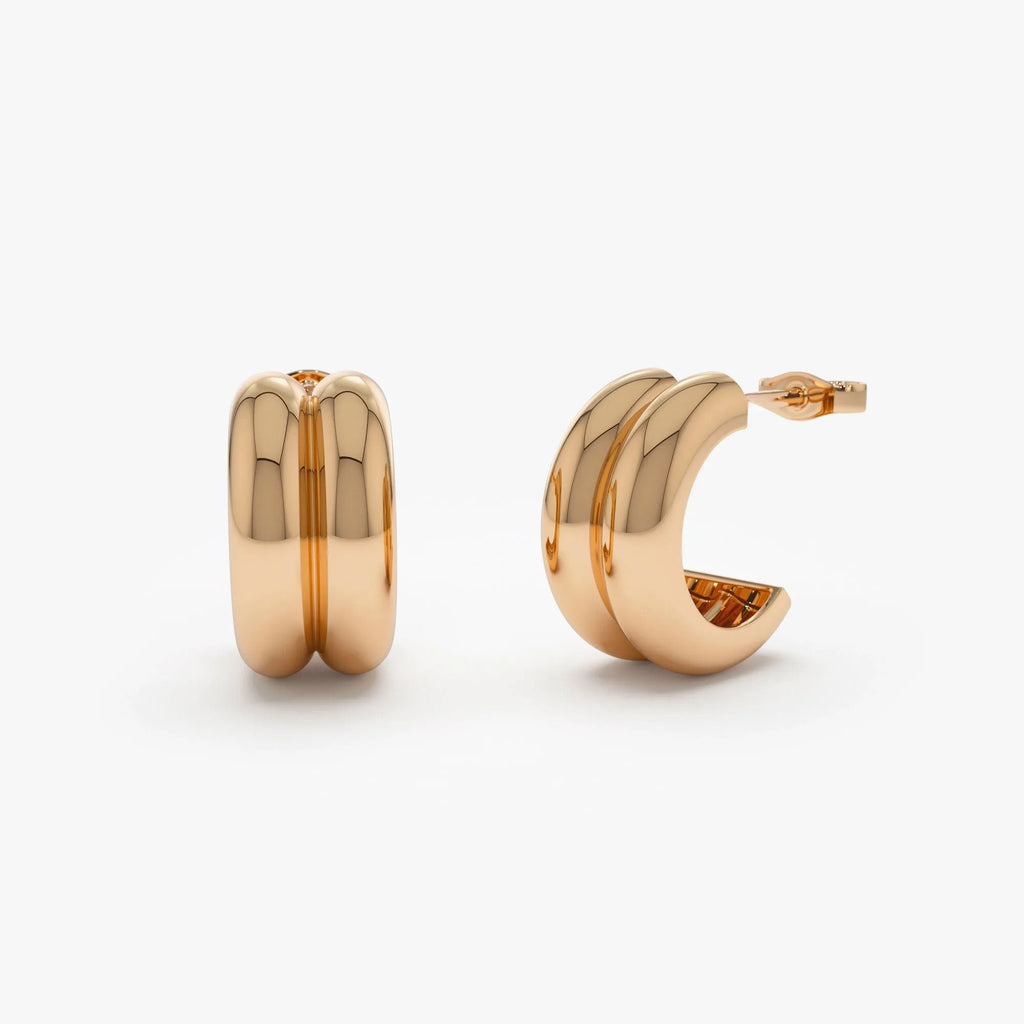 14k Solid Gold Twin C Hoop Earrings 10mm Inner Diameter 7.65mm Width