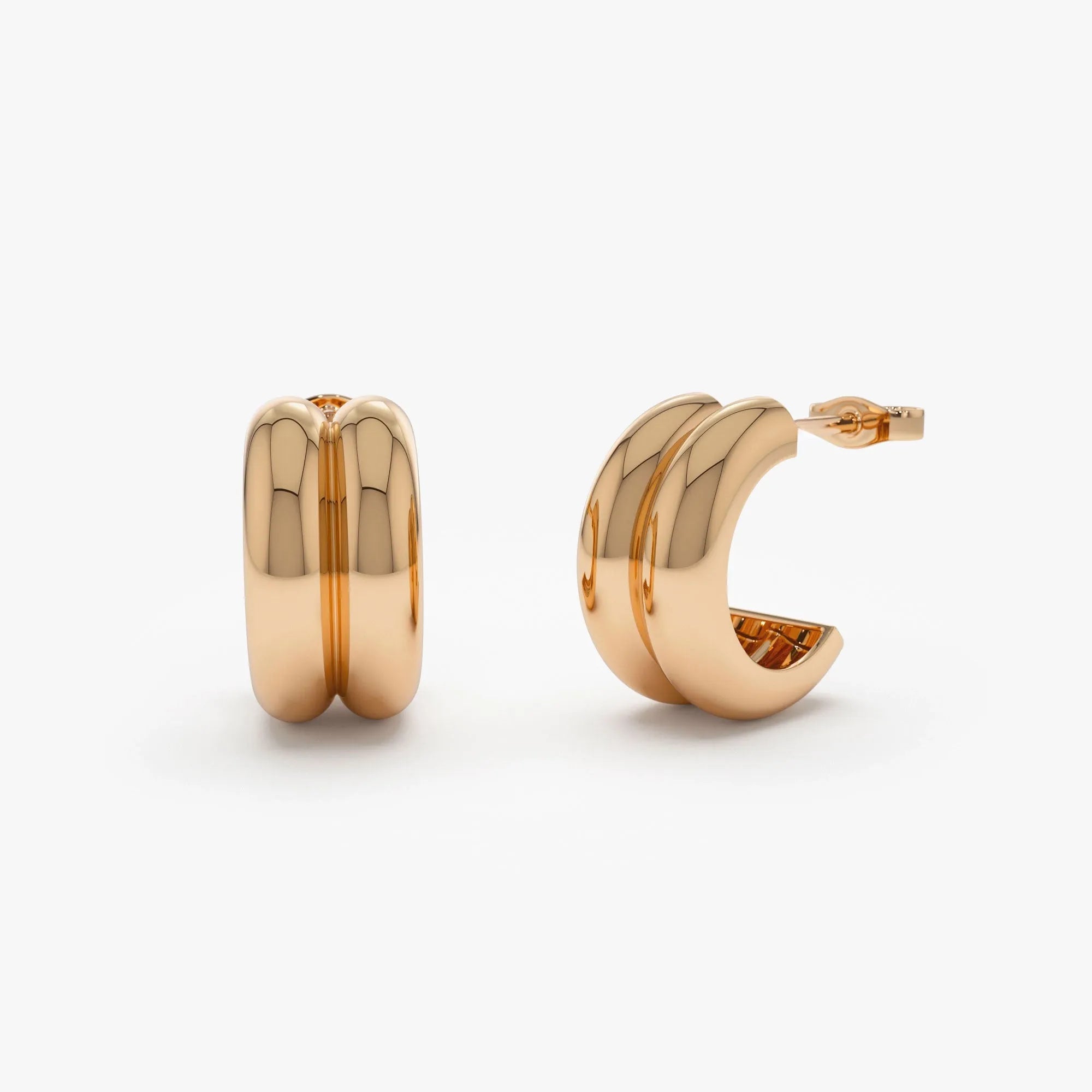14k Solid Gold Twin C Hoop Earrings 10mm Inner Diameter 7.65mm Width