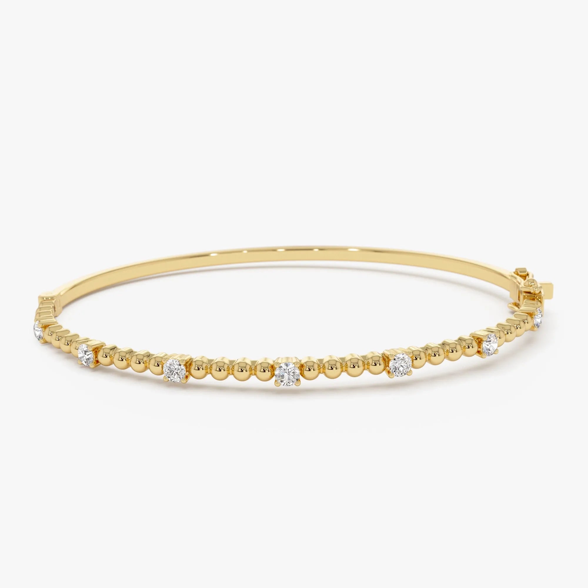 14K Solid Gold 0.35 CTW Round Diamond Beaded Bangle