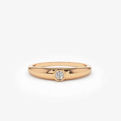 14k Solid Gold 0.07ctw Round Cut Diamond Dome Bezel Set Ring