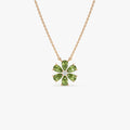 14k Solid Gold Peridot and Diamond Pear and Round Flower Necklace 1.45 Carat