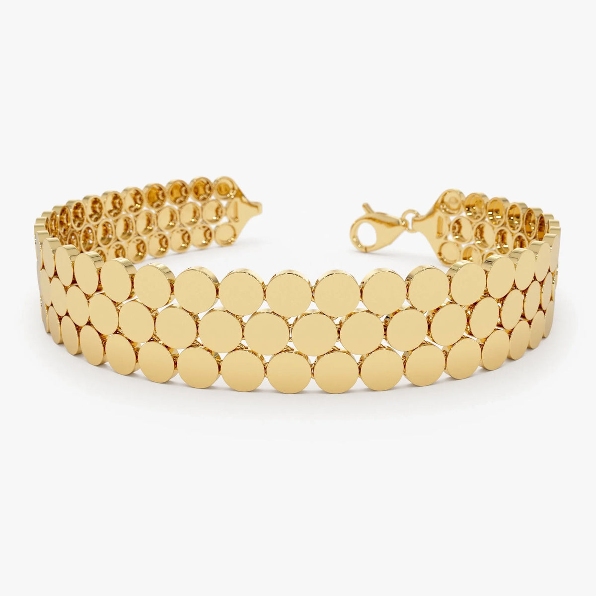 14k Gold Wide Bold Triple Strand Link Bracelet
