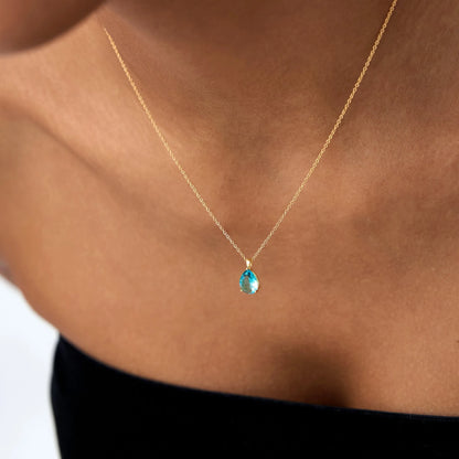 14k Solid Gold London Blue Topaz Pear Shaped Solitaire Necklace 0.80 Carat