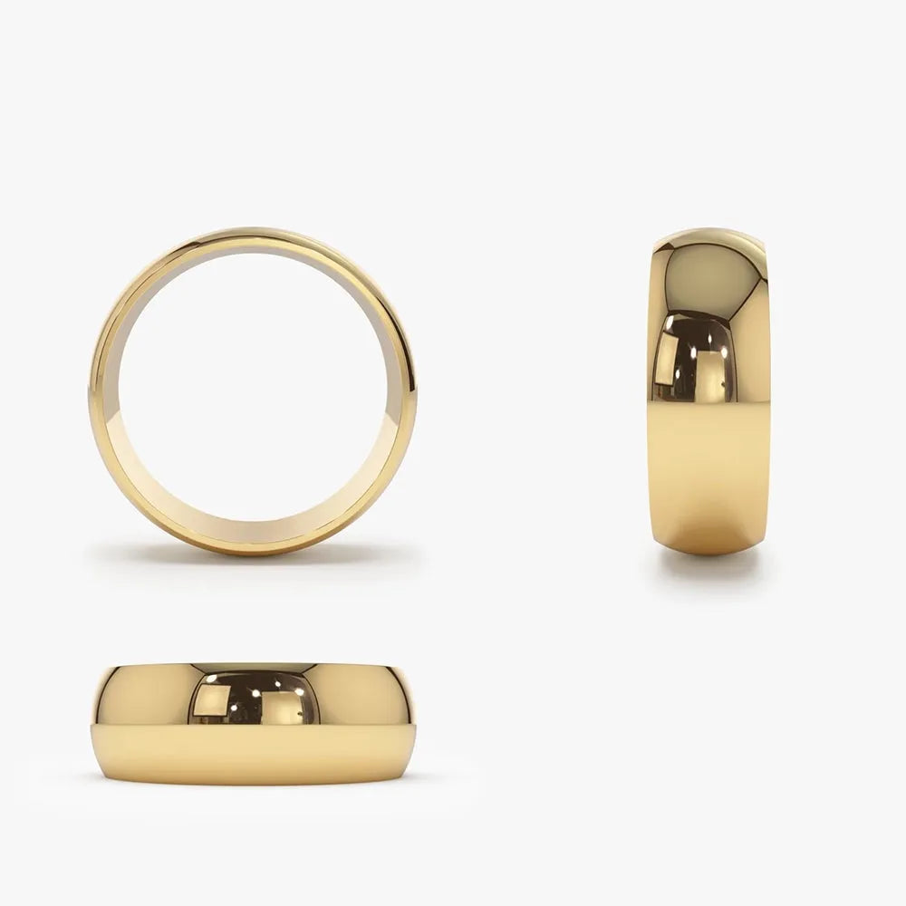 14K Solid Gold 6mm Classic Dome Unisex Wedding Band Ring