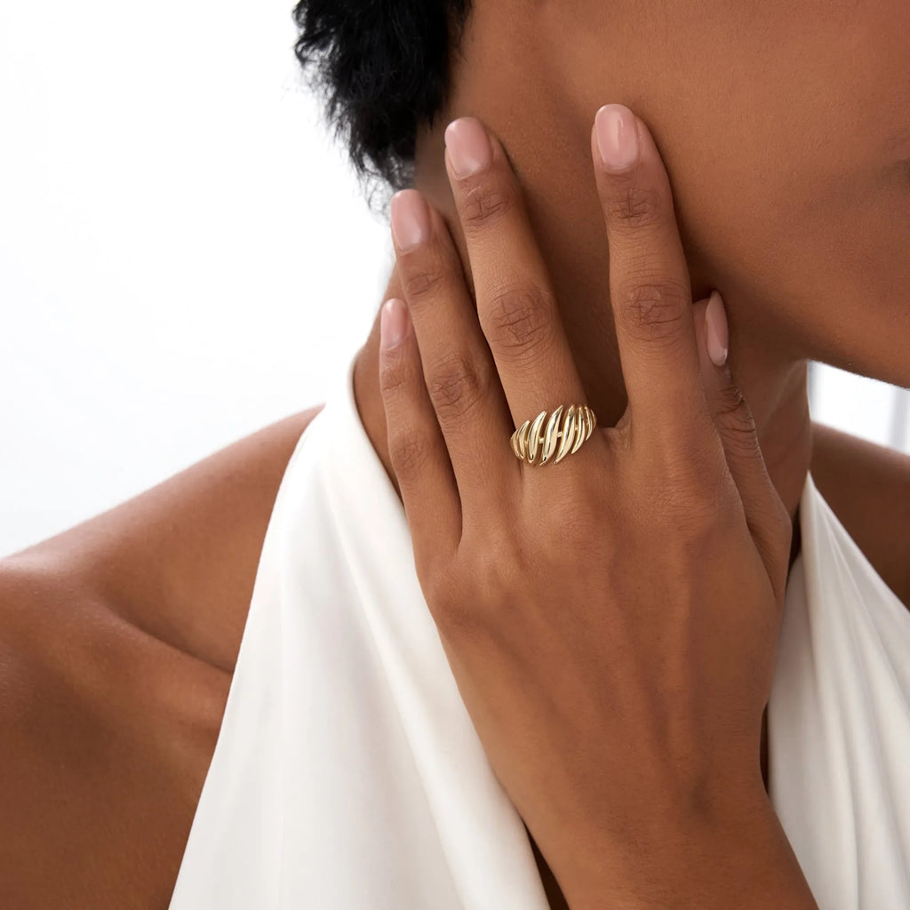 14k Gold Chunky Wave Dome Cocktail Ring 11.75mm Wide Statement Band