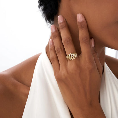 14k Gold Chunky Wave Dome Cocktail Ring 11.75mm Wide Statement Band