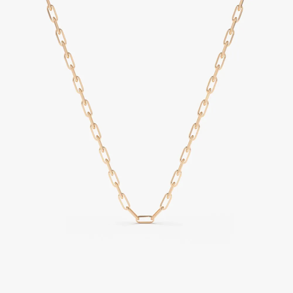 14k Solid Gold Tiny Paperclip Link Necklace Minimalist Layering Chain