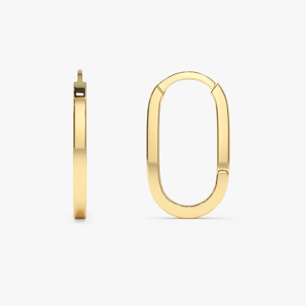 14k Solid Gold Paperclip Link Hoop Earrings