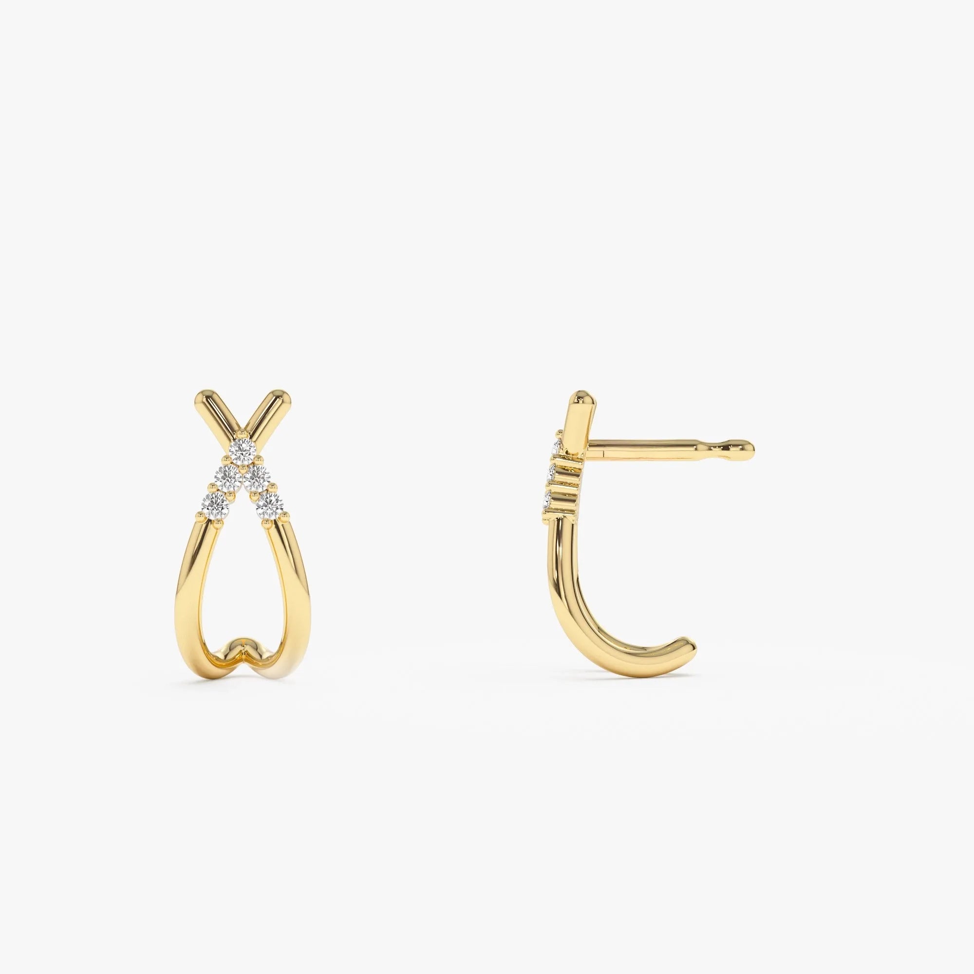 14k Gold Diamond Round Cut Criss Cross Half Hoop Stud Earrings 0.09 ctw