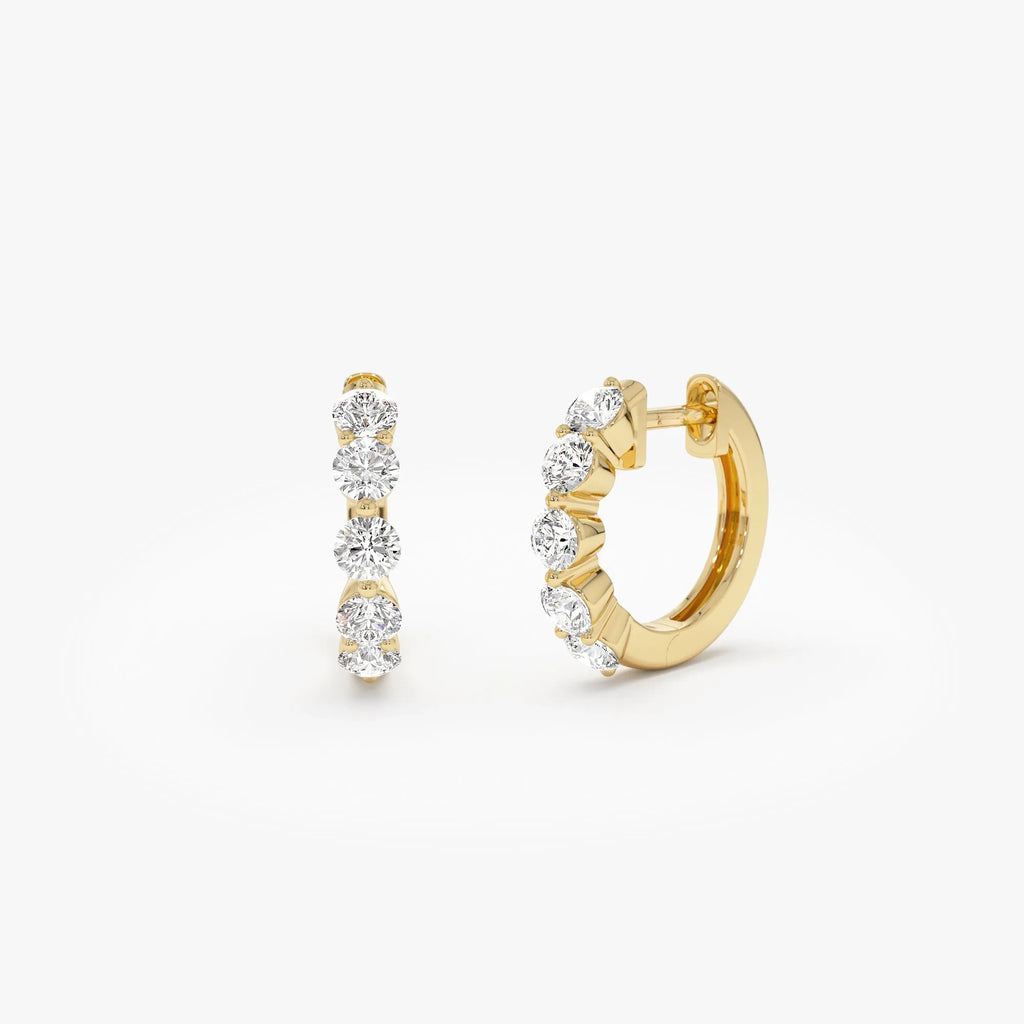 14k Gold Diamond Round Cut Shared Prong Hoop Earrings 0.80 ctw