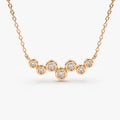 14K Solid Gold Round Diamond 7 Stone Floating Bubble Necklace Bezel Set 0.30ctw