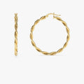 14k Solid Gold Twisted Hoop Earrings 40mm Large Design 3.5mm Width