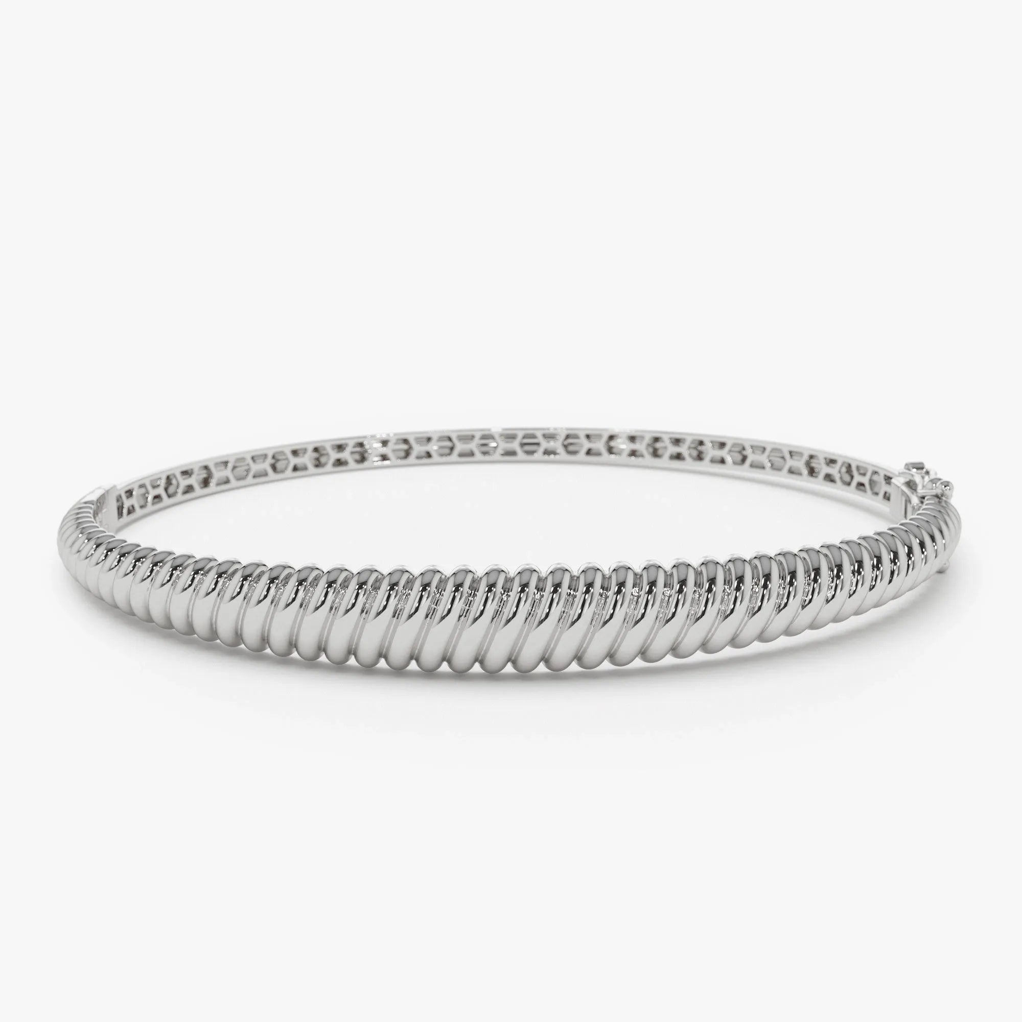 14K Solid Gold Wide Twist Design Bangle Bracelet