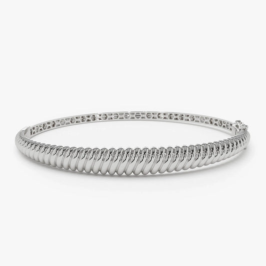 14K Solid Gold Wide Twist Design Bangle Bracelet