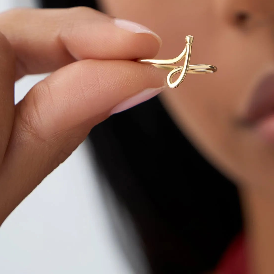 14K Solid Gold Minimalist Wire Letter Ring Personalized Initial Custom Jewelry