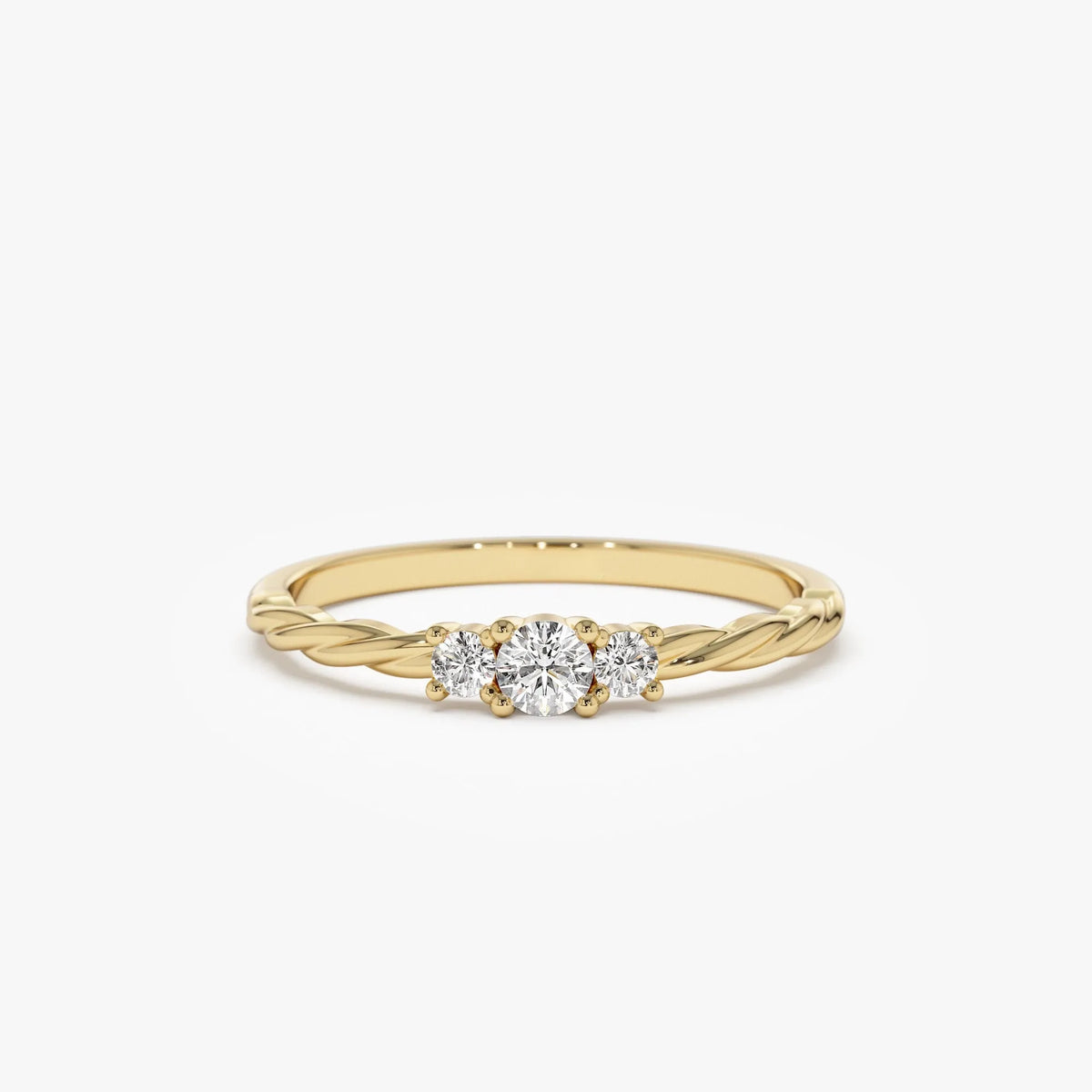 14k Gold Round Diamond Three Stone Twisted Ring 0.16 ctw