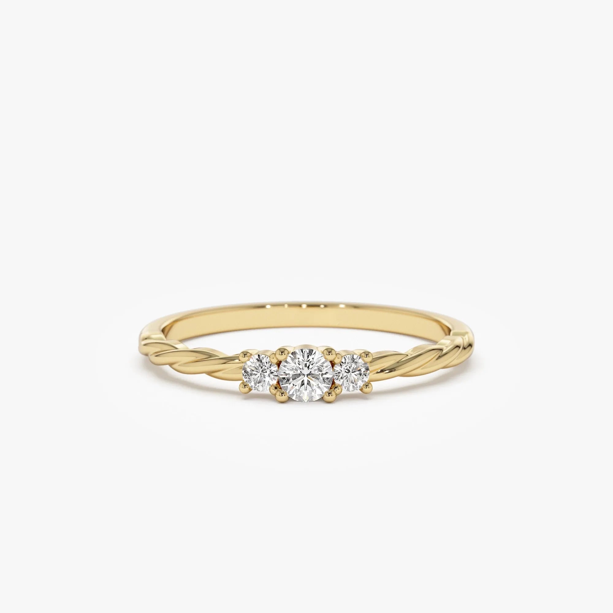 14k Gold Round Diamond Three Stone Twisted Ring 0.16 ctw