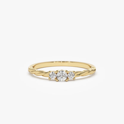 14k Gold Round Diamond Three Stone Twisted Ring 0.16 ctw